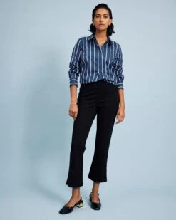Amaya Ponte Kick Flare Pants - Slate Pinstripe