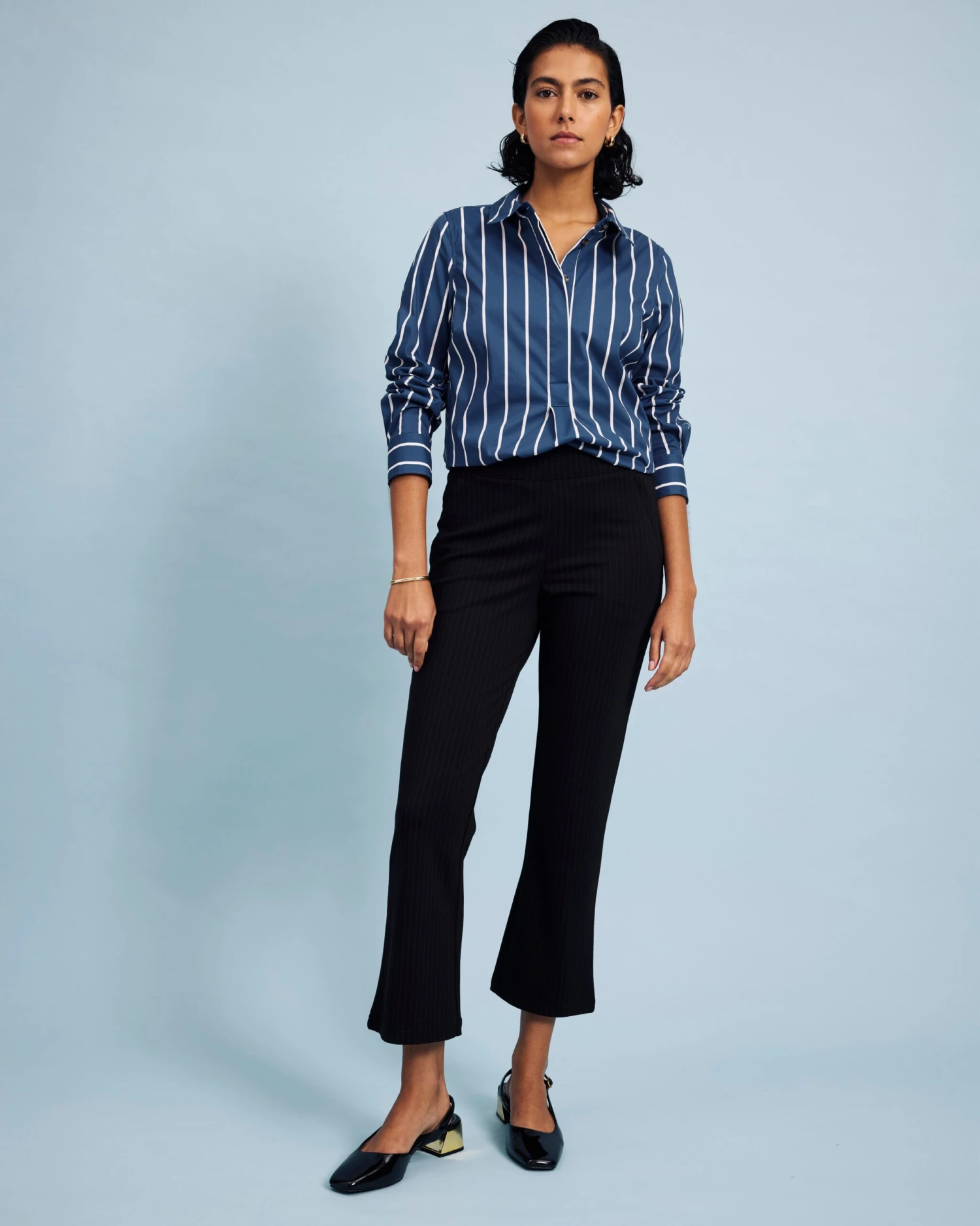 Elbe Popover Stretch Poplin Shirt Classic Fit - Ensign Blue/White Stripe 8 Elbe Popover Stretch Poplin Shirt Classic Fit - Ensign Blue/White Stripe - Image 6
