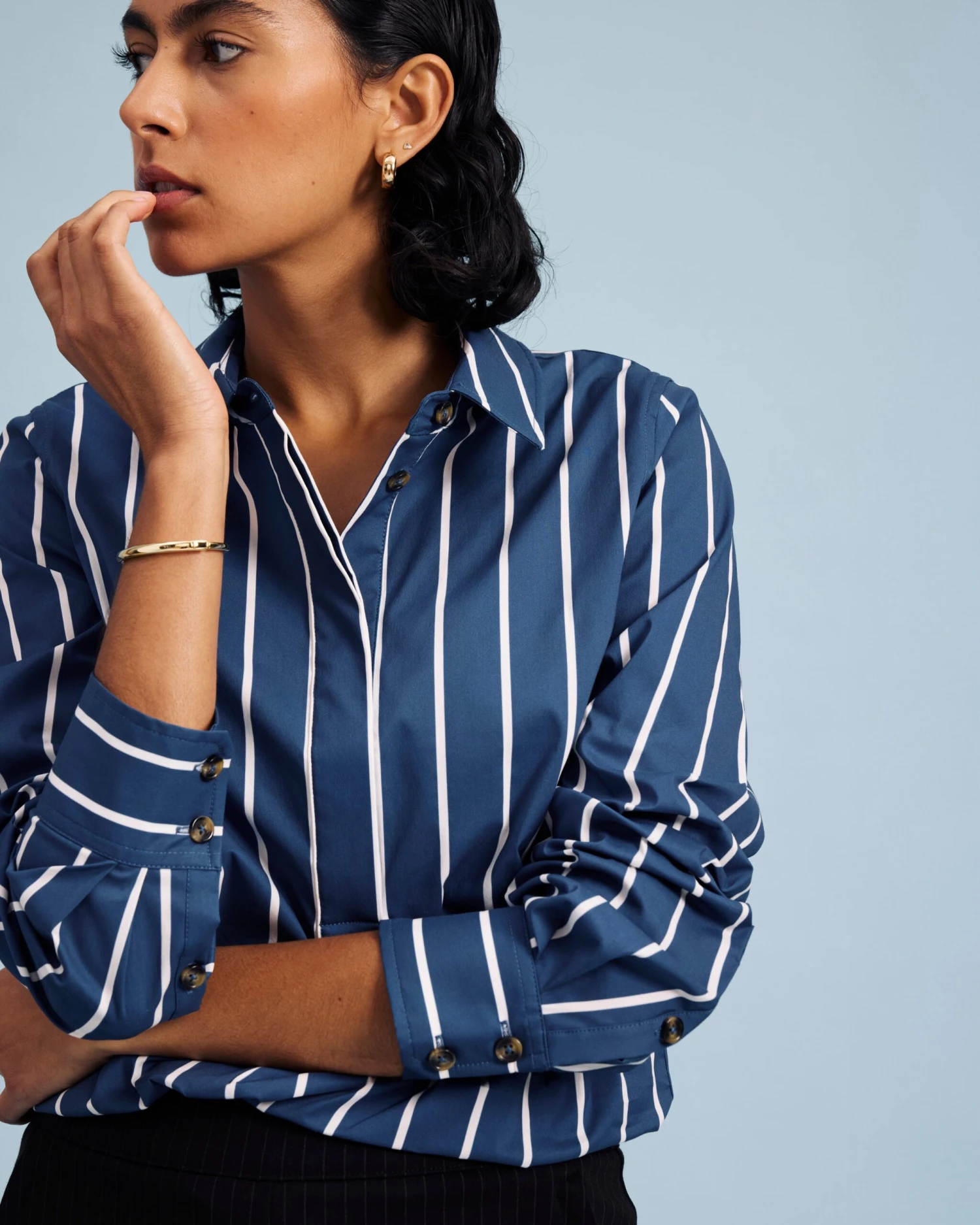 Elbe Popover Stretch Poplin Shirt Classic Fit - Ensign Blue/White Stripe 3 Elbe Popover Stretch Poplin Shirt Classic Fit - Ensign Blue/White Stripe