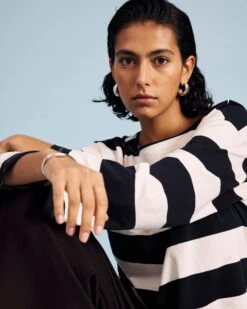 Breton Stripe Bell Sleeve Top - Ecru & Black Rugby Stripe -UNIVERSAL STANDARD SHOT40 024