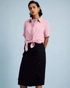 Elegant Chelsea Liquid Jersey Short Sleeve Shirt in Pale Mauve