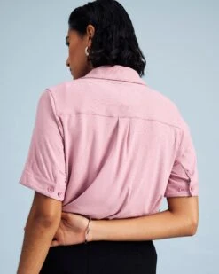 Elegant Chelsea Liquid Jersey Short Sleeve Shirt in Pale Mauve -UNIVERSAL STANDARD SHOT41 098