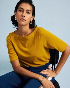 Bella Boatneck Tee in Mustard - Premium Pima Cotton Top