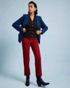 Long Cigarette Ponte Pants - Garnet