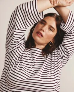 Montauk Breton Stripe Bell Sleeve Top - White & Gamay