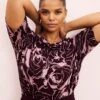 Rose Print Short Sleeve Liquid Jersey Top - Black Cherry Louise Style 1 Rose Print Short Sleeve Liquid Jersey Top - Black Cherry Louise Style -UNIVERSAL STANDARD SHOT8 091