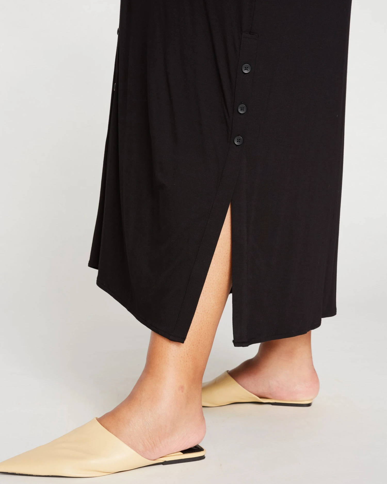 Black Liquid Jersey Shirt Dress - Sally Relaxed Button-Down Style 4 Black Liquid Jersey Shirt Dress - Sally Relaxed Button-Down Style - Image 2