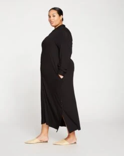 Black Liquid Jersey Shirt Dress - Sally Relaxed Button-Down Style 8 Black Liquid Jersey Shirt Dress - Sally Relaxed Button-Down Style -UNIVERSAL STANDARD Sally Liquid Jersey Shirt Dress Black USDR0779 001 003 074