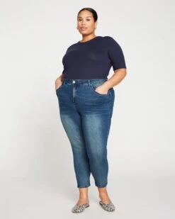 High Rise Skinny Jeans in Distressed Blue - 27 Inch Inseam