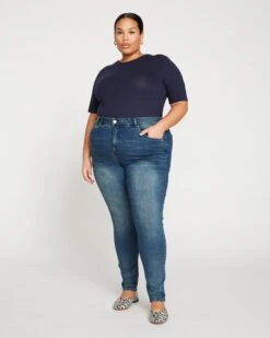 High Rise Skinny Jeans - Seine Distressed Blue 32 Inch Inseam