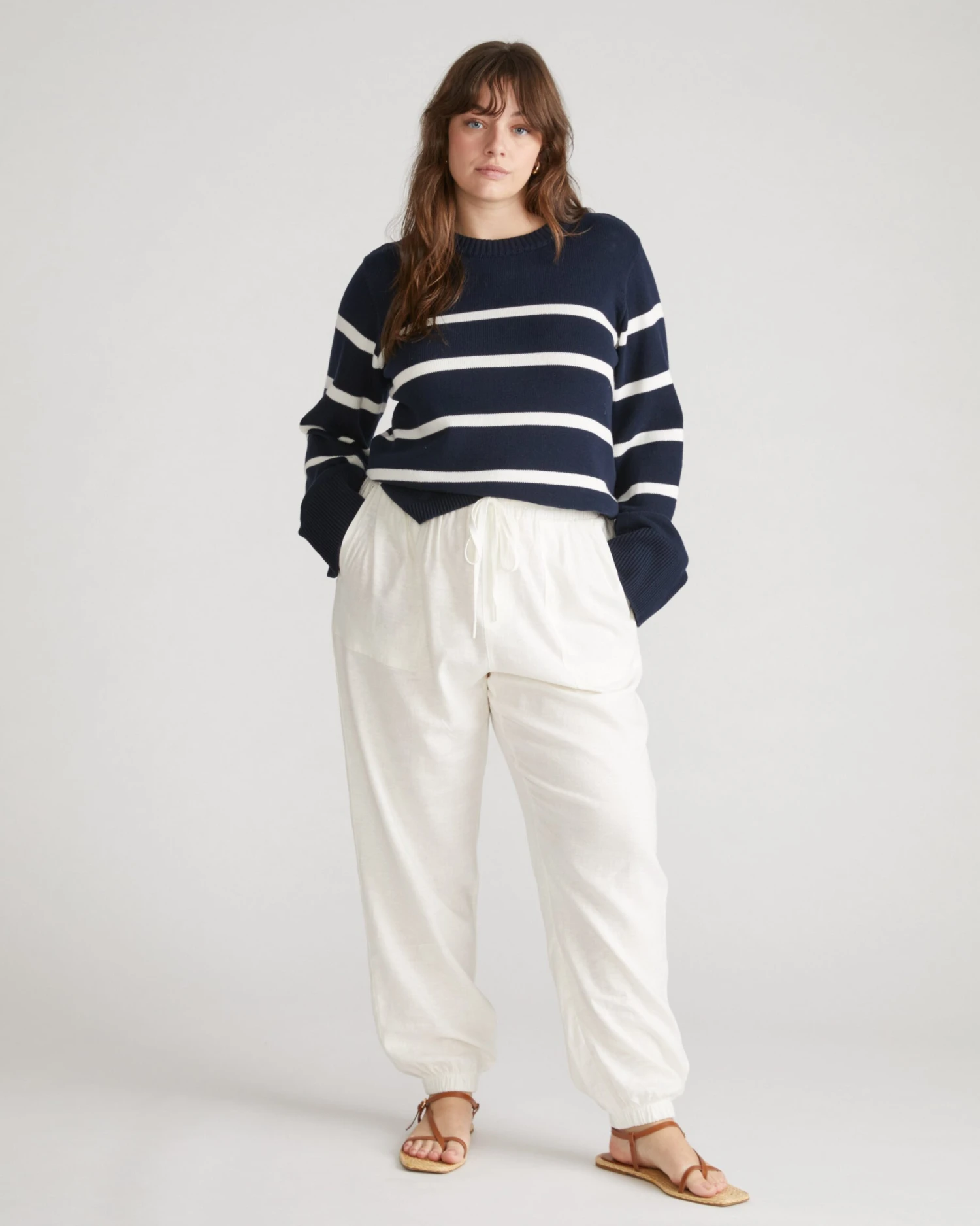 Bardot Wide Sleeve Cotton Sweater - Navy/White Striped Pullover 4 Bardot Wide Sleeve Cotton Sweater - Navy/White Striped Pullover - Image 2
