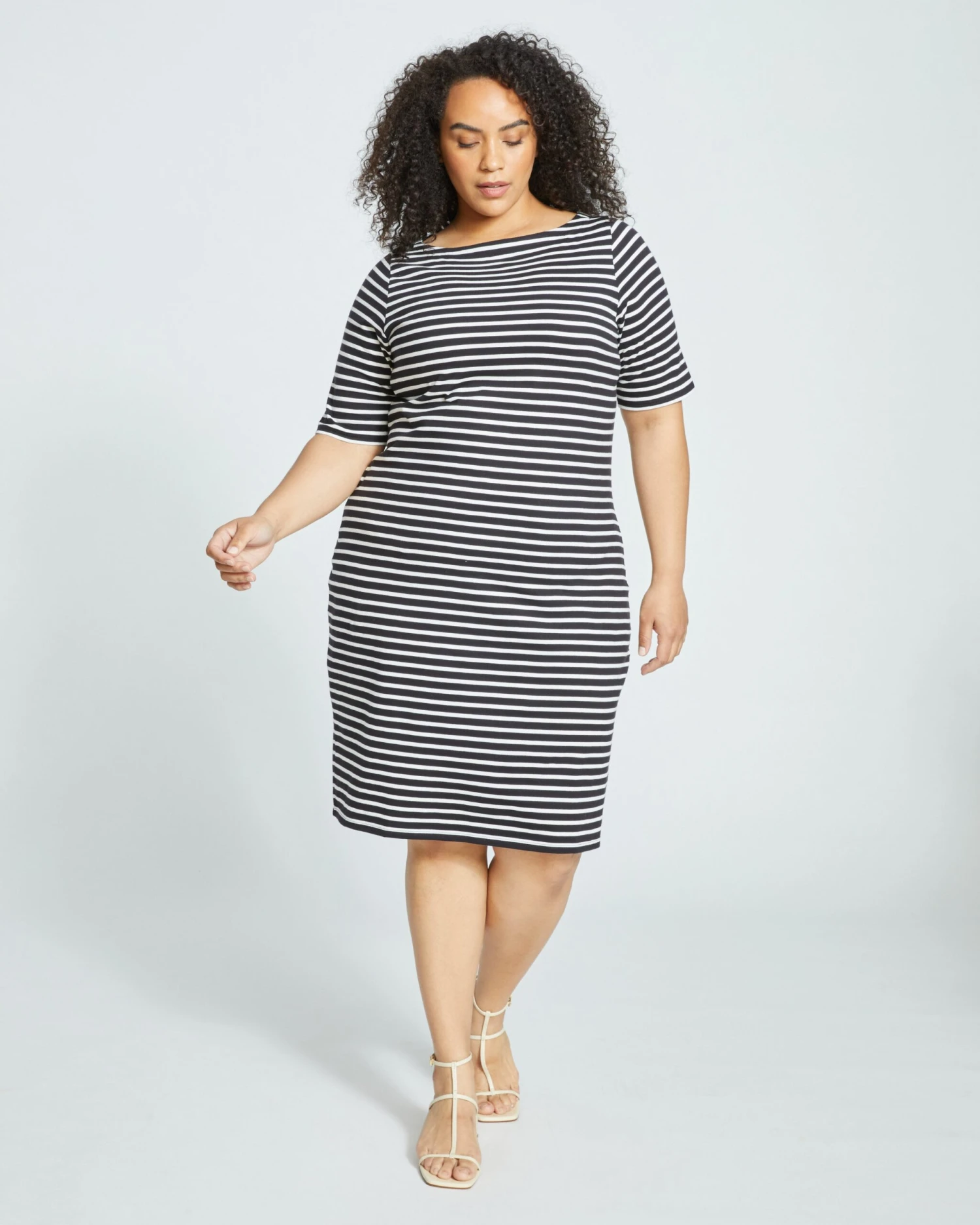 Breton Stripe Boat Neck Jersey Dress - Timeless Black & White Everyday Style 4 Breton Stripe Boat Neck Jersey Dress - Timeless Black & White Everyday Style - Image 2