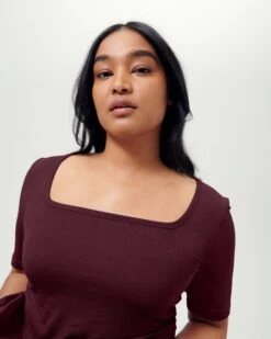 Women's Square Neck Short Sleeve Tee - Sustainable Ribbed Jersey -UNIVERSAL STANDARD Shot 01 FoundationSingle01 0044