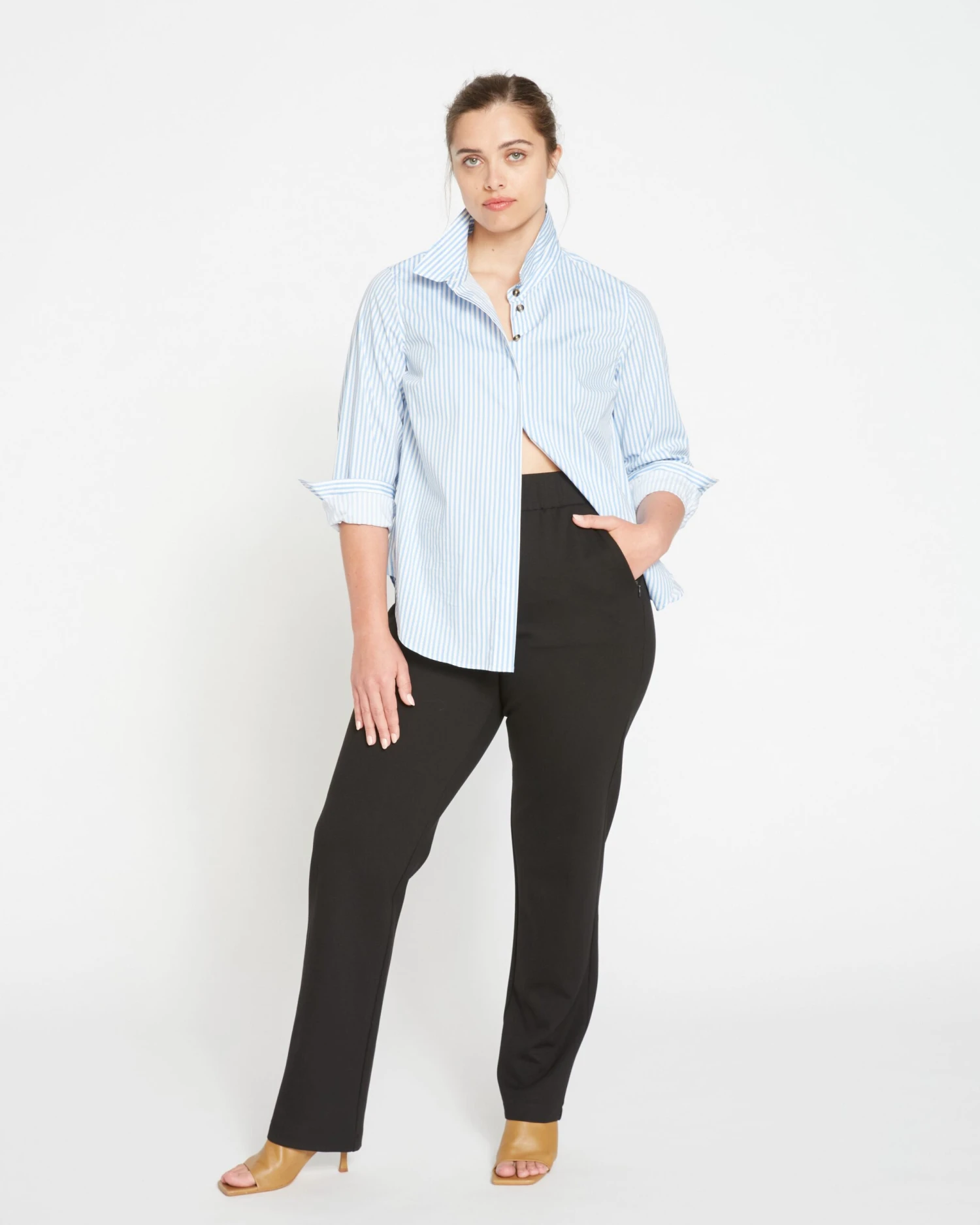 Elbe Stretch Poplin Shirt Classic Fit - Blue/White Stripe 6 Elbe Stretch Poplin Shirt Classic Fit - Blue/White Stripe - Image 4