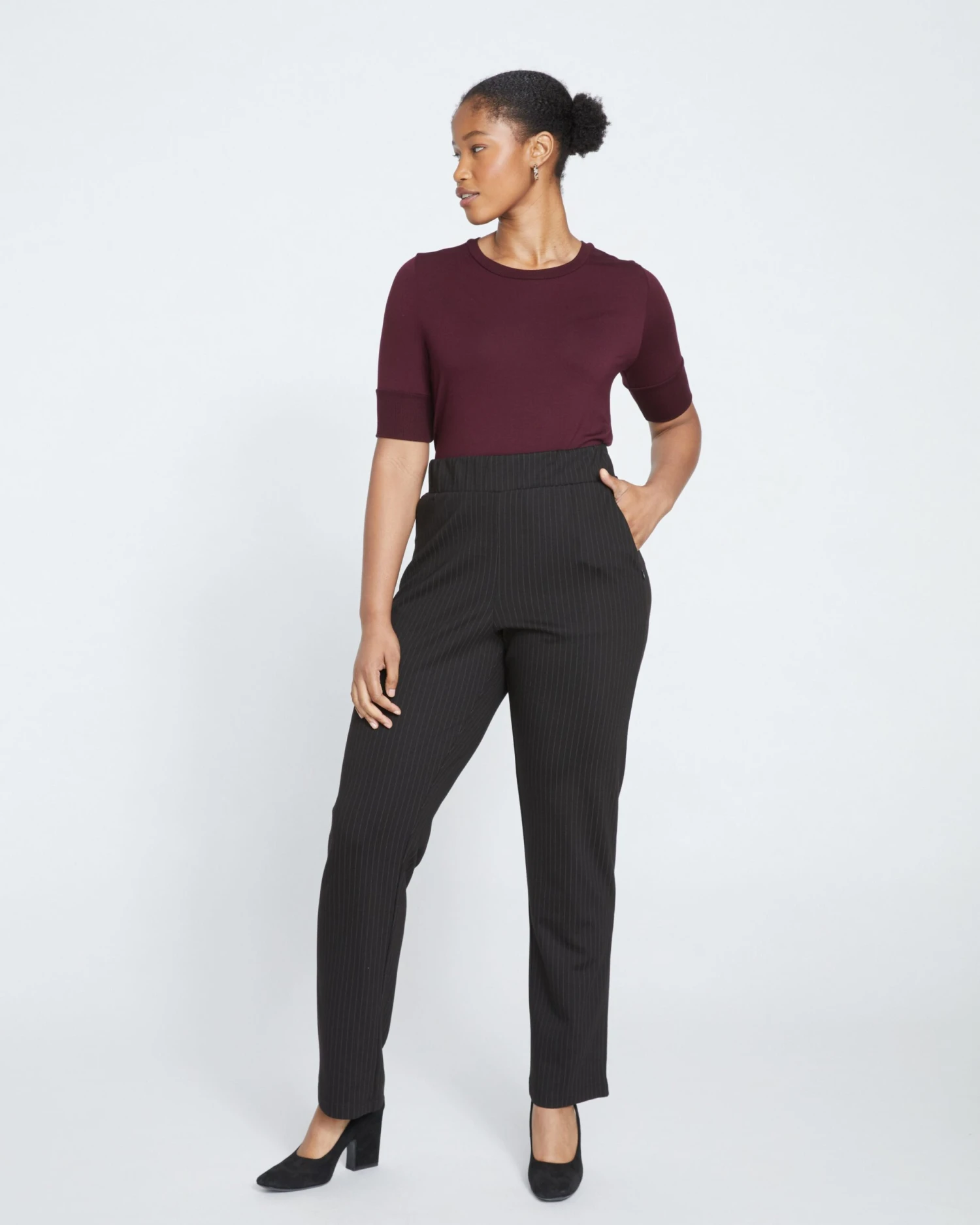 Smart Signature Ponte Pants Long - Slate Pinstripe 4 Smart Signature Ponte Pants Long - Slate Pinstripe - Image 2