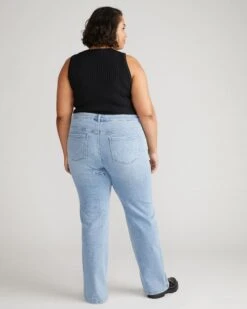 High Rise Split Hem Straight Leg Jeans - 33 Inch Inseam - All Blue -UNIVERSAL STANDARD Split Jeans 33IN Atmospheric Blue USPA1580L 690 003 378