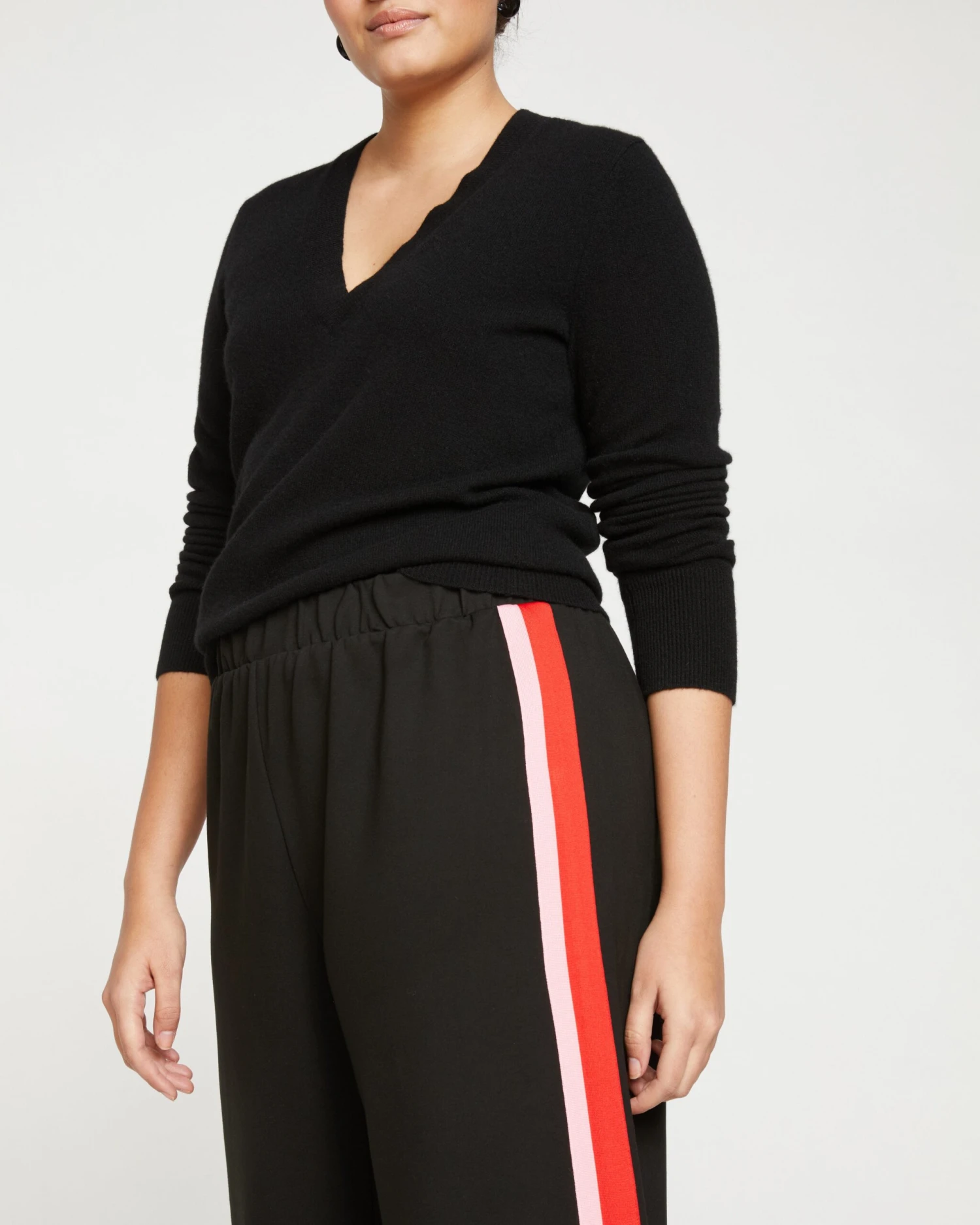 Stephanie Wide Leg Stripe Ponte Pants 30 Inch - Black/Paeonia/Sanguinello - Image 2