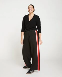 Stephanie Wide Leg Stripe Ponte Pants 30 Inch - Black/Paeonia/Sanguinello -UNIVERSAL STANDARD Stephanie Wide Leg Stripe Pants 30 Inch Black Peony Aura Orange USPA0553 626 003 014