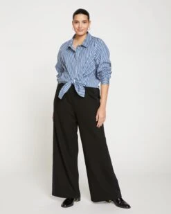 Stephanie Wide Leg Stripe Ponte Pants 33 Inch - Black With Black Stripe