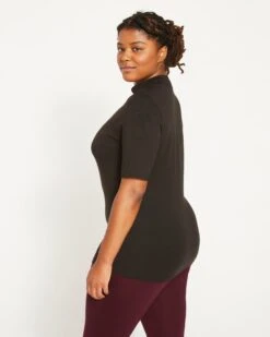 Modern Mock Neck Tee - Black -UNIVERSAL STANDARD Stovepipe Sleeve Mock Neck Tee Black USTO1178 001 003 036