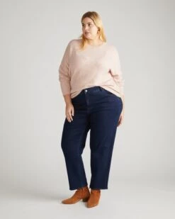 High Rise Straight Leg Jeans - Seine Dark Indigo Stretch Denim - 29 Inch