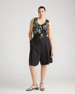 Cooling Stretch Cupro Bermuda Shorts - Black