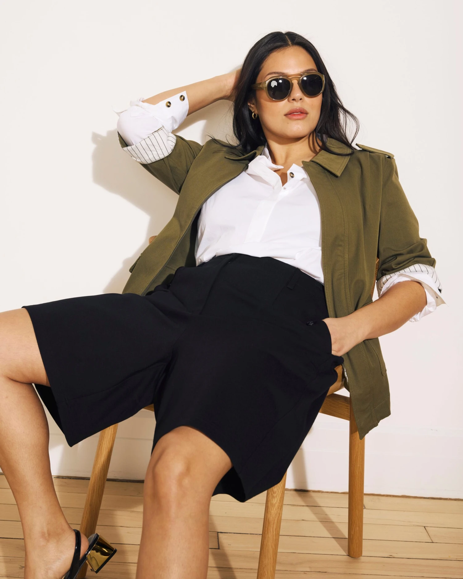 Audrey Black Ponte Tailored Shorts with Elastic Back Waist 3 Audrey Black Ponte Tailored Shorts with Elastic Back Waist