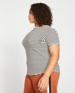 Tee Rex Premium Striped Peruvian Cotton T-Shirt - Ecru/Black -UNIVERSAL STANDARD Tee Rex Ecru base Black Stripe US10013S 506 003 029