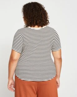 Tee Rex Premium Striped Peruvian Cotton T-Shirt - Ecru/Black -UNIVERSAL STANDARD Tee Rex Ecru base Black Stripe US10013S 506 004 037