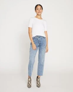 High Rise Crossover Jeans - Distressed Vintage Indigo Straight Leg