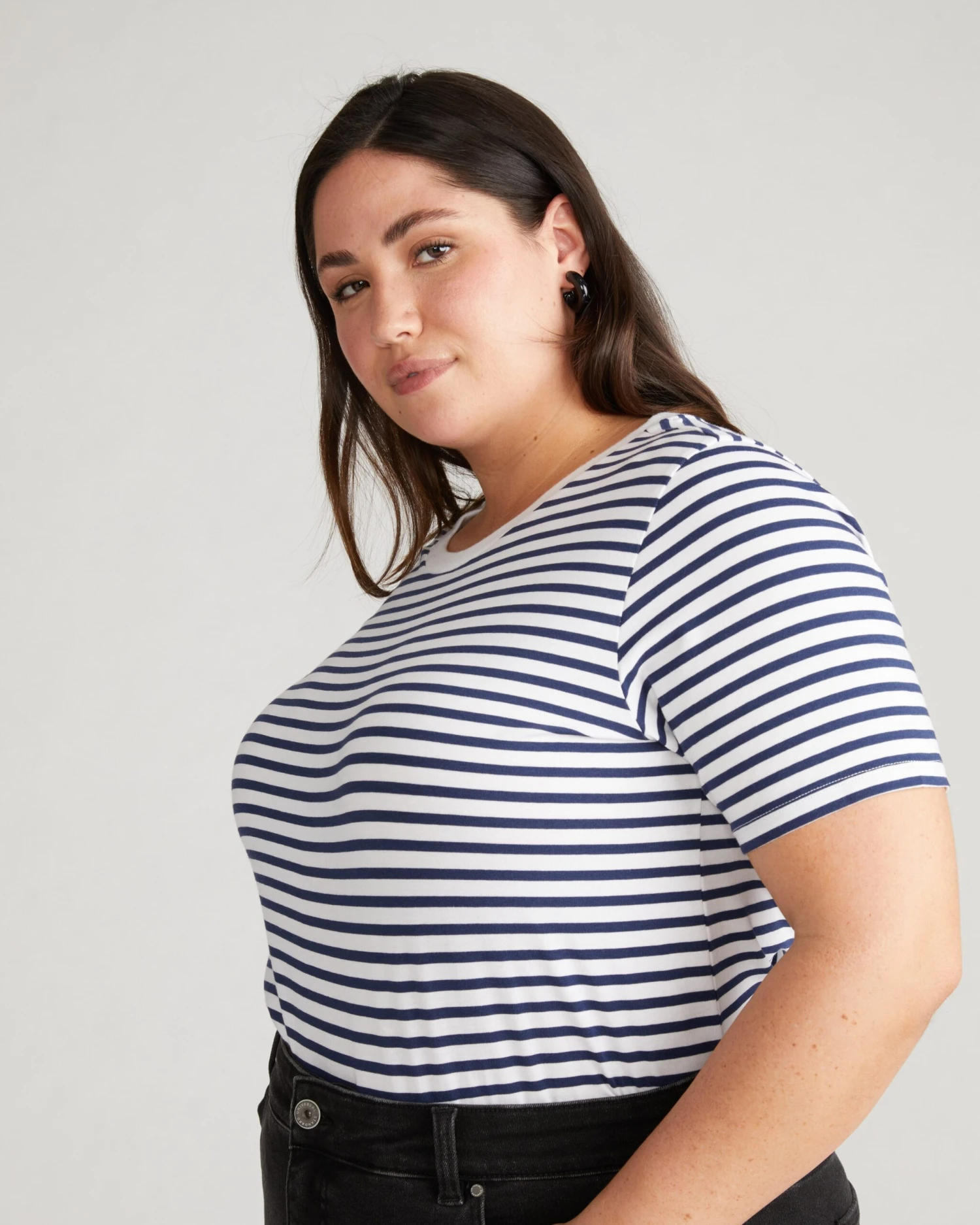 Tee Rex: Premium White & Cenote Stripe Cotton T-Shirt 4 Tee Rex: Premium White & Cenote Stripe Cotton T-Shirt - Image 2