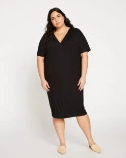 Liquid Jersey V-Neck Dress - Relaxed Fit Black Everyday Dress