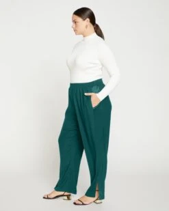 Forest Green Tuxedo Stripe Double Luxe Wide Leg Trousers