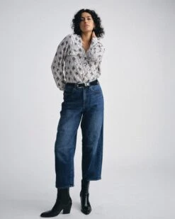 Dakota Cropped Barrel Leg Jeans - Naval Blue Wash