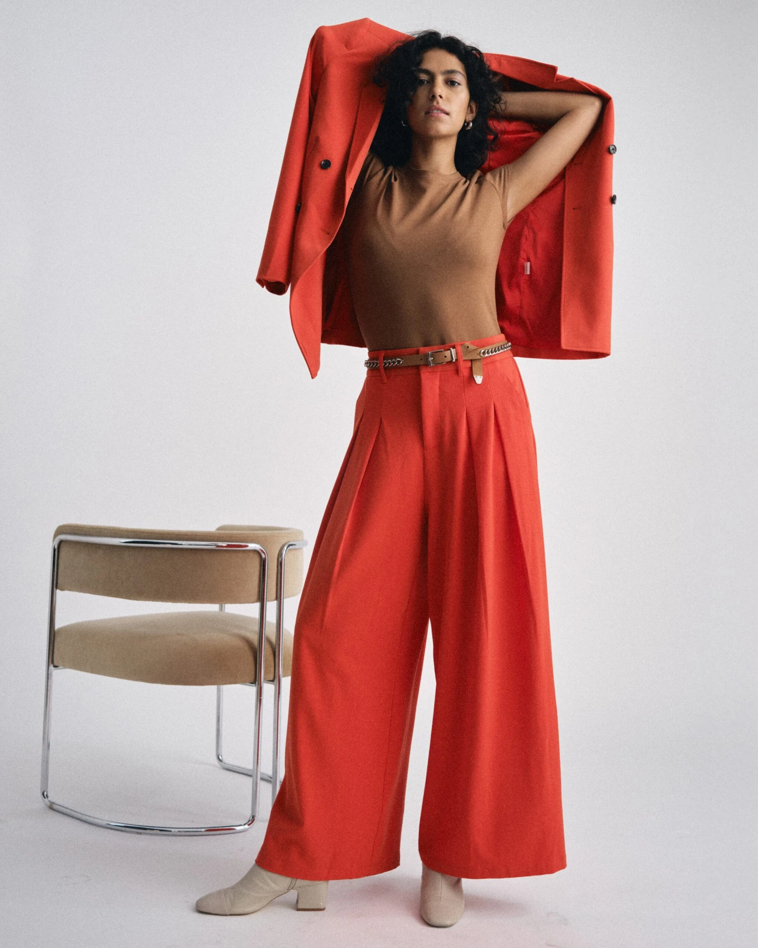 Wide Leg Suiting Pants - All Day Palais Poppy Red Trousers 3 Wide Leg Suiting Pants - All Day Palais Poppy Red Trousers