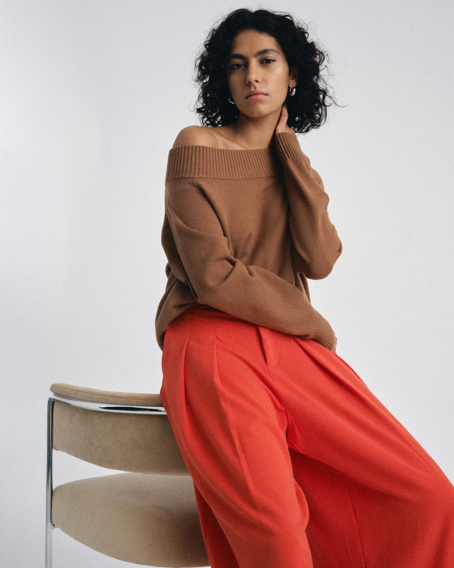 Noomi Cold Shoulder Sweater in Classic Camel 4 Noomi Cold Shoulder Sweater in Classic Camel - Image 2