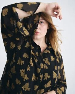 Evie Chiffon Blouse in Gold Heirloom Print - Elegant Women's Top