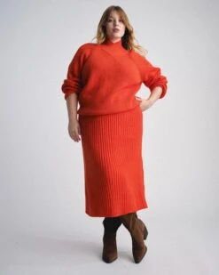 Arly Wrap Neck Sweater in Poppy - Elegant Knit Pullover