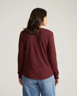 Women's Soft Peruvian Cotton V-Neck Long Sleeve Tee - Black Cherry 7 Women's Soft Peruvian Cotton V-Neck Long Sleeve Tee - Black Cherry -UNIVERSAL STANDARD US10013LV 190 Long Sleeve V Rex Black Cherry 003 135