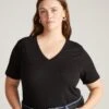 Light-As-Air V-Neck Tee - Ultra-Soft Semi-Sheer Black Top -UNIVERSAL STANDARD US10013VB 00 1Light As Air V Rex Black 001 002