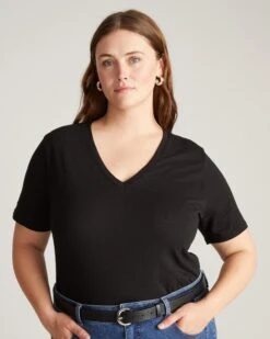 Light-As-Air V-Neck Tee - Ultra-Soft Semi-Sheer Black Top
