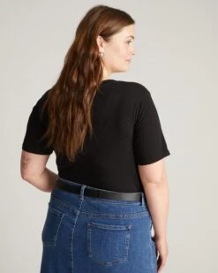 Light-As-Air V-Neck Tee - Ultra-Soft Semi-Sheer Black Top -UNIVERSAL STANDARD US10013VB 00 1Light As Air V Rex Black 003 115