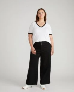 V Rex Premium V-Neck Tee - White with Black Trim