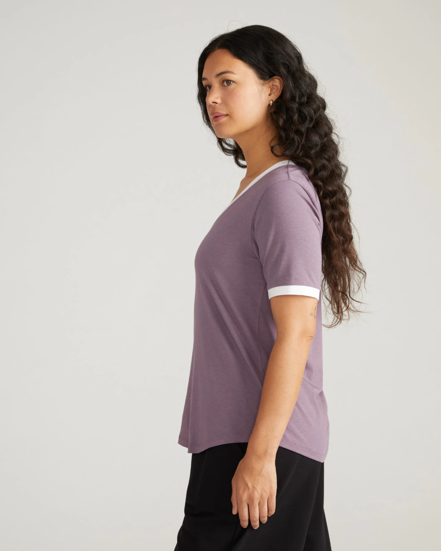 V Rex Premium Peruvian Cotton V-Neck Tee in Purple with White Trim 4 V Rex Premium Peruvian Cotton V-Neck Tee in Purple with White Trim - Image 2