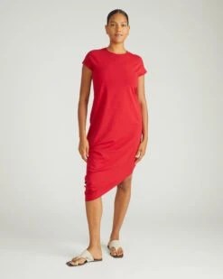 Ruby Red Asymmetrical Midi Dress - Soft Cotton Blend Comfort