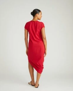 Ruby Red Asymmetrical Midi Dress - Soft Cotton Blend Comfort -UNIVERSAL STANDARD US1002 884Iconic Geneva DressRuby Red 003 009