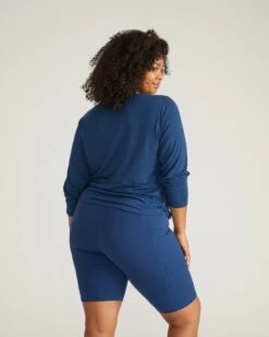 Pageant Blue Next-to-Naked Performance Bike Shorts - Long Length -UNIVERSAL STANDARD USAT0617 930 Next To Naked Bike Shorts Pageant Blue 003 0743