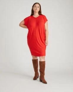 Carrea Relaxed Liquid Jersey Dress in Lipstick