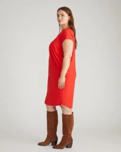 Carrea Relaxed Liquid Jersey Dress in Lipstick -UNIVERSAL STANDARD USDR0230 059 Liquid Jersey Carrera Dress Poppy 002 115