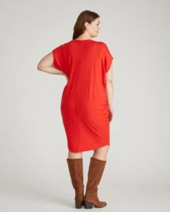 Carrea Relaxed Liquid Jersey Dress in Lipstick -UNIVERSAL STANDARD USDR0230 059 Liquid Jersey Carrera Dress Poppy 003 002